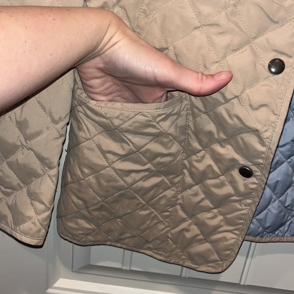 Tan Eddie Bauer preppy quilted goose down barn coat jacket neutral quality Small - Picture 3 of 9